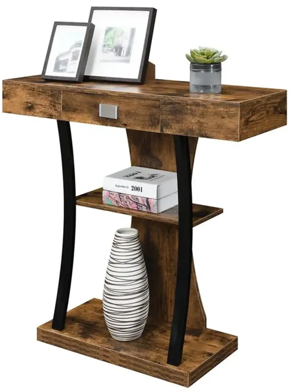 Convenience Concepts Newport 1 Drawer Harri Console Table with Shelves, Barnwood/Black