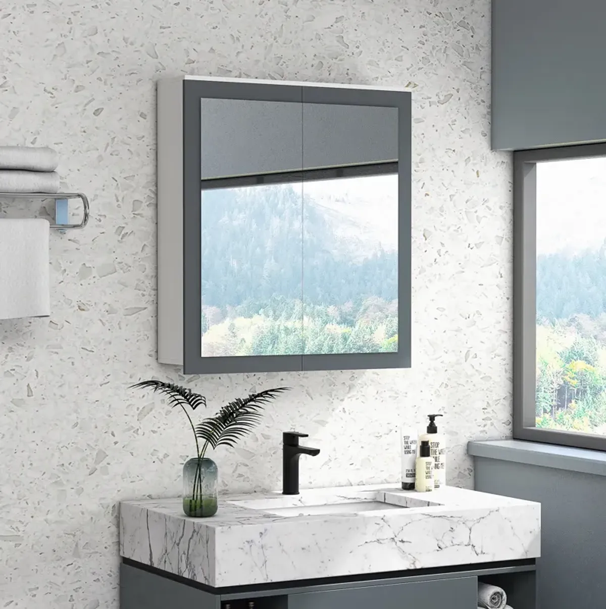 Wall Mounted Bathroom Wall Cabinet with Mirror Double Doors