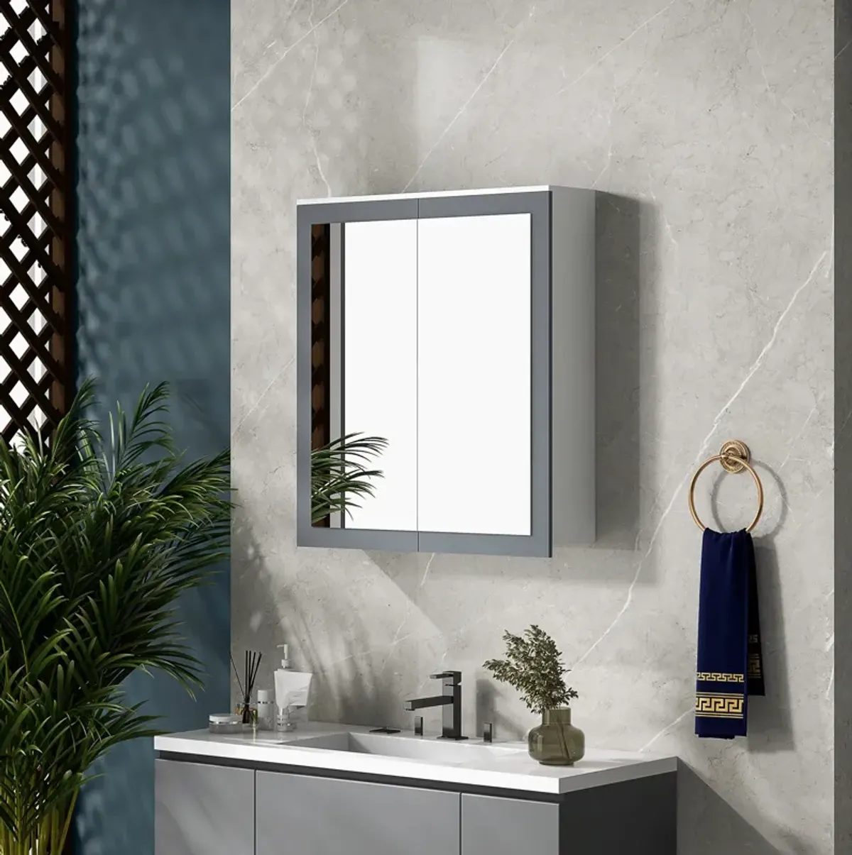 Wall Mounted Bathroom Wall Cabinet with Mirror Double Doors