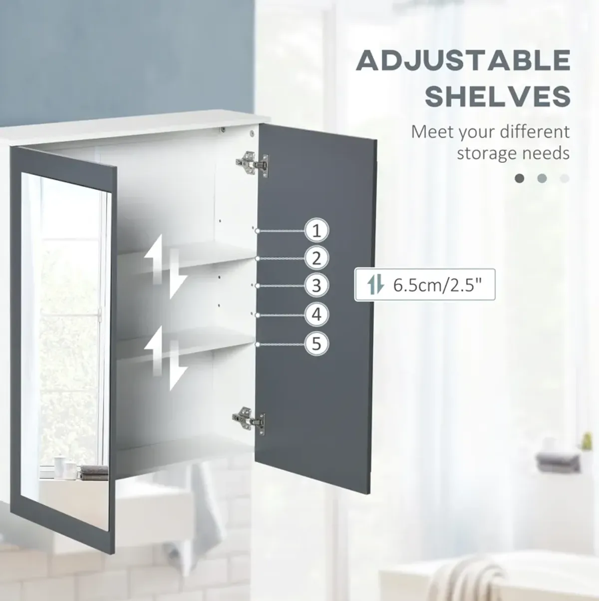 Wall Mounted Bathroom Wall Cabinet with Mirror Double Doors