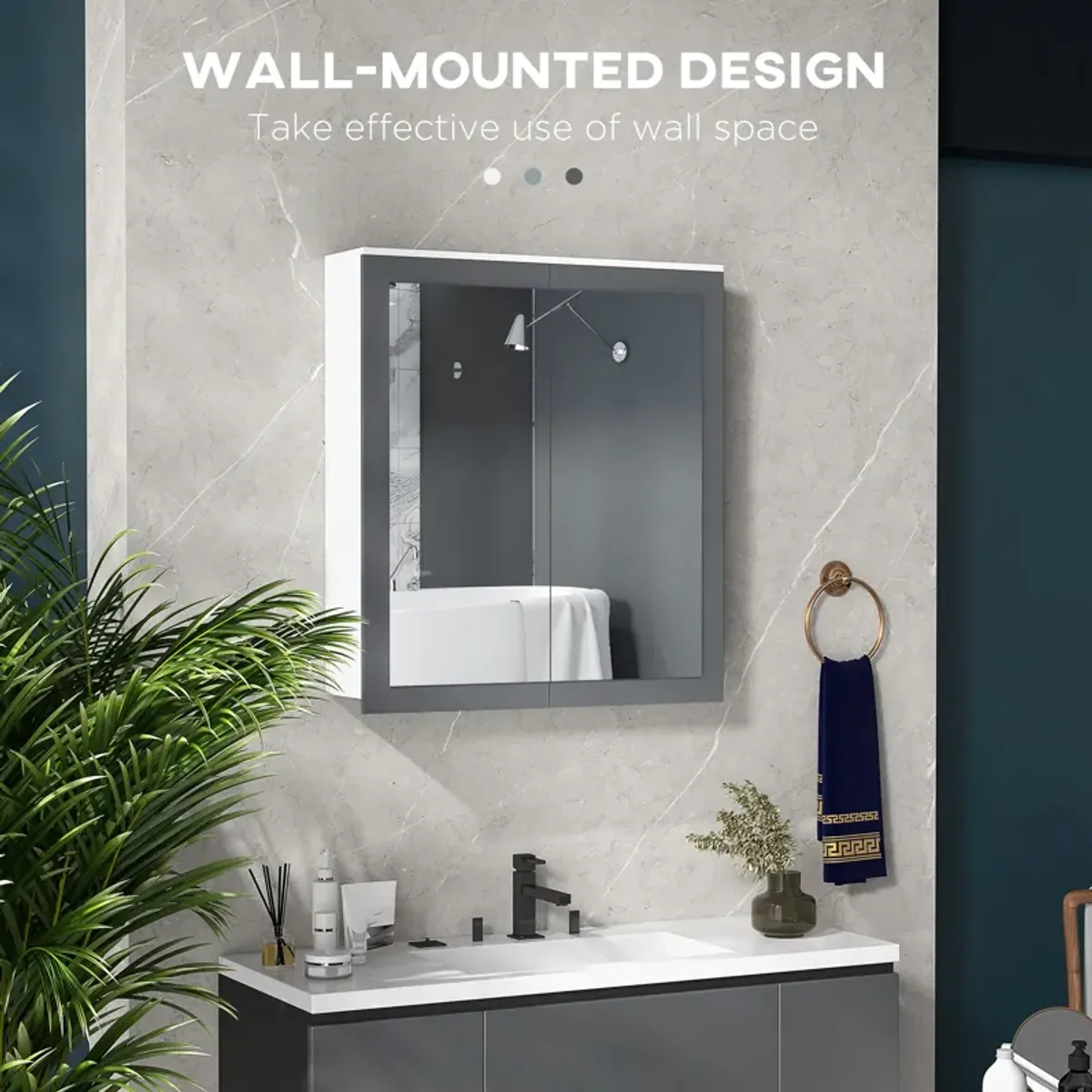 Wall Mounted Bathroom Wall Cabinet with Mirror Double Doors