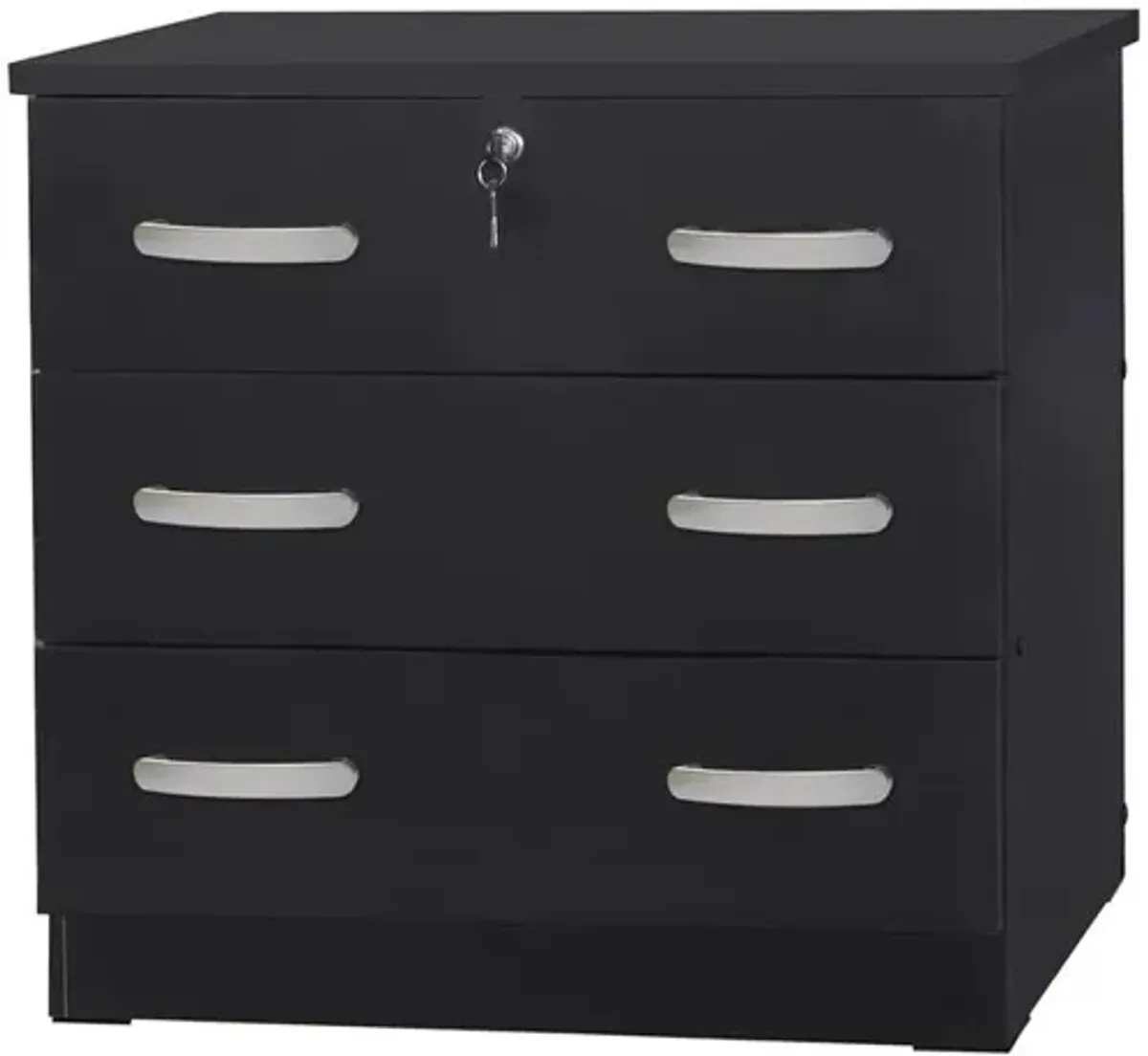 Better Home Products Cindy Wooden 3 Drawer Chest Bedroom Dresser in Black