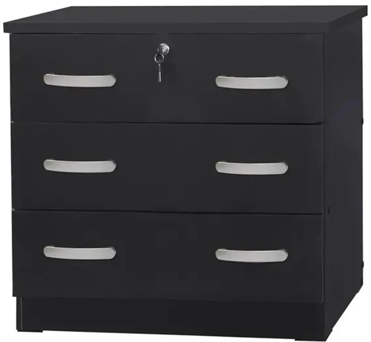 Better Home Products Cindy Wooden 3 Drawer Chest Bedroom Dresser in Black