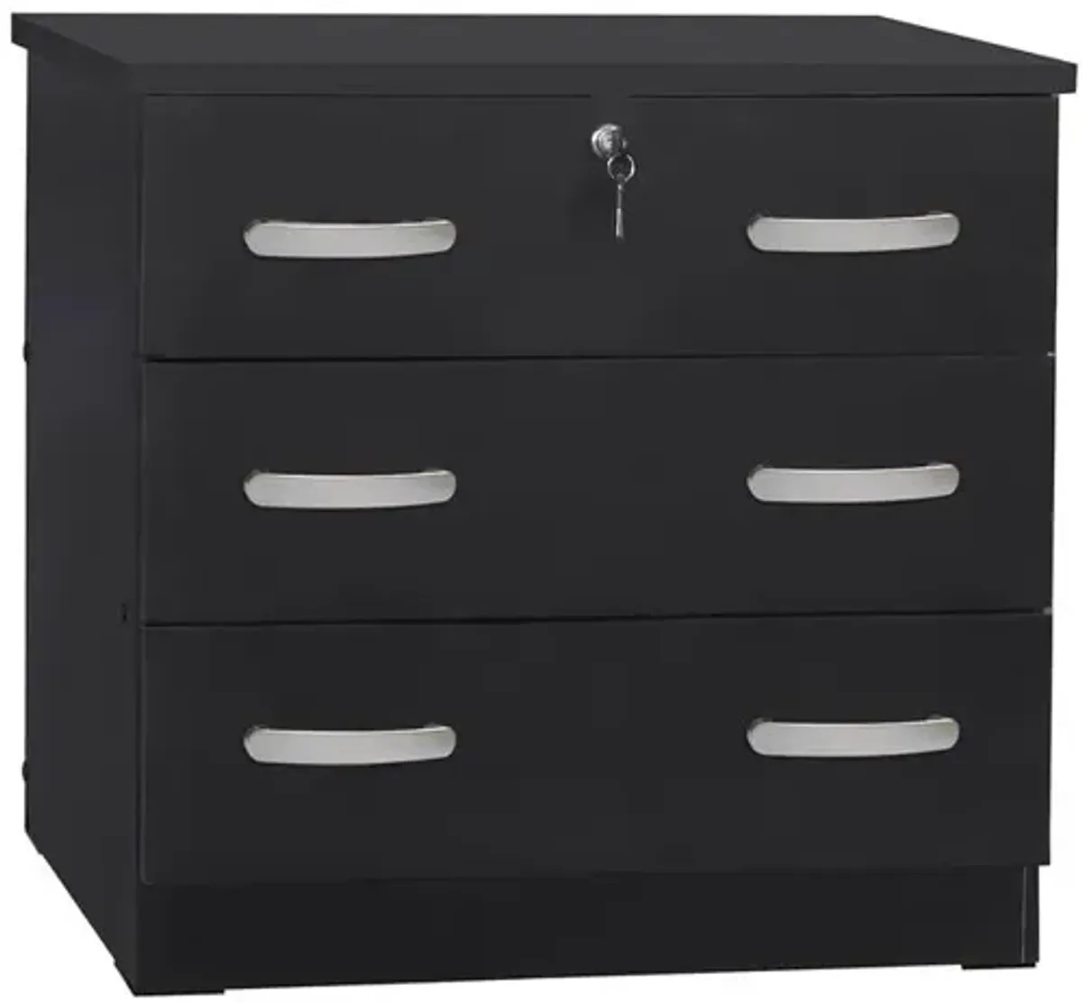 Better Home Products Cindy Wooden 3 Drawer Chest Bedroom Dresser in Black