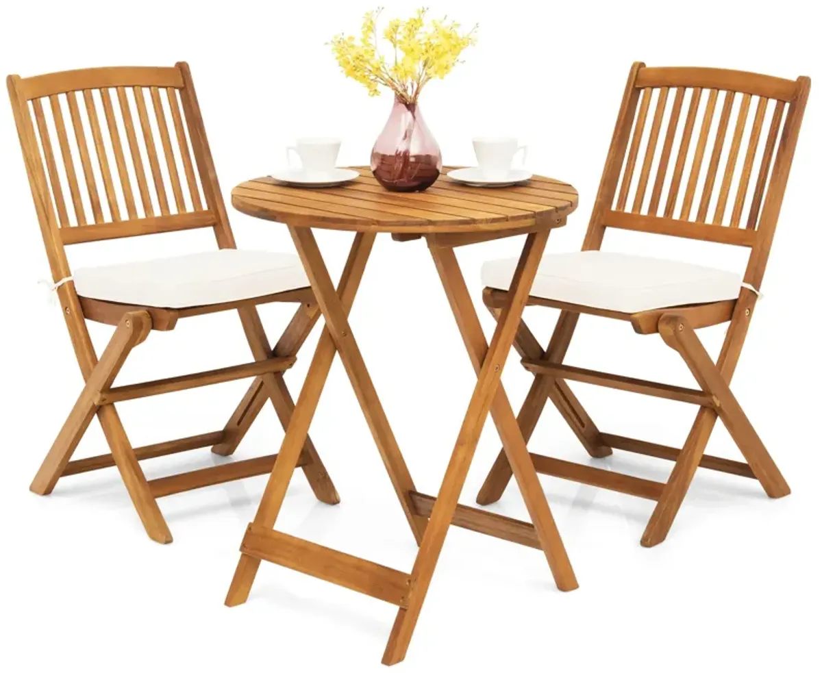 3 Pieces Patio Folding Bistro Set with Padded Cushion and Round Coffee Table