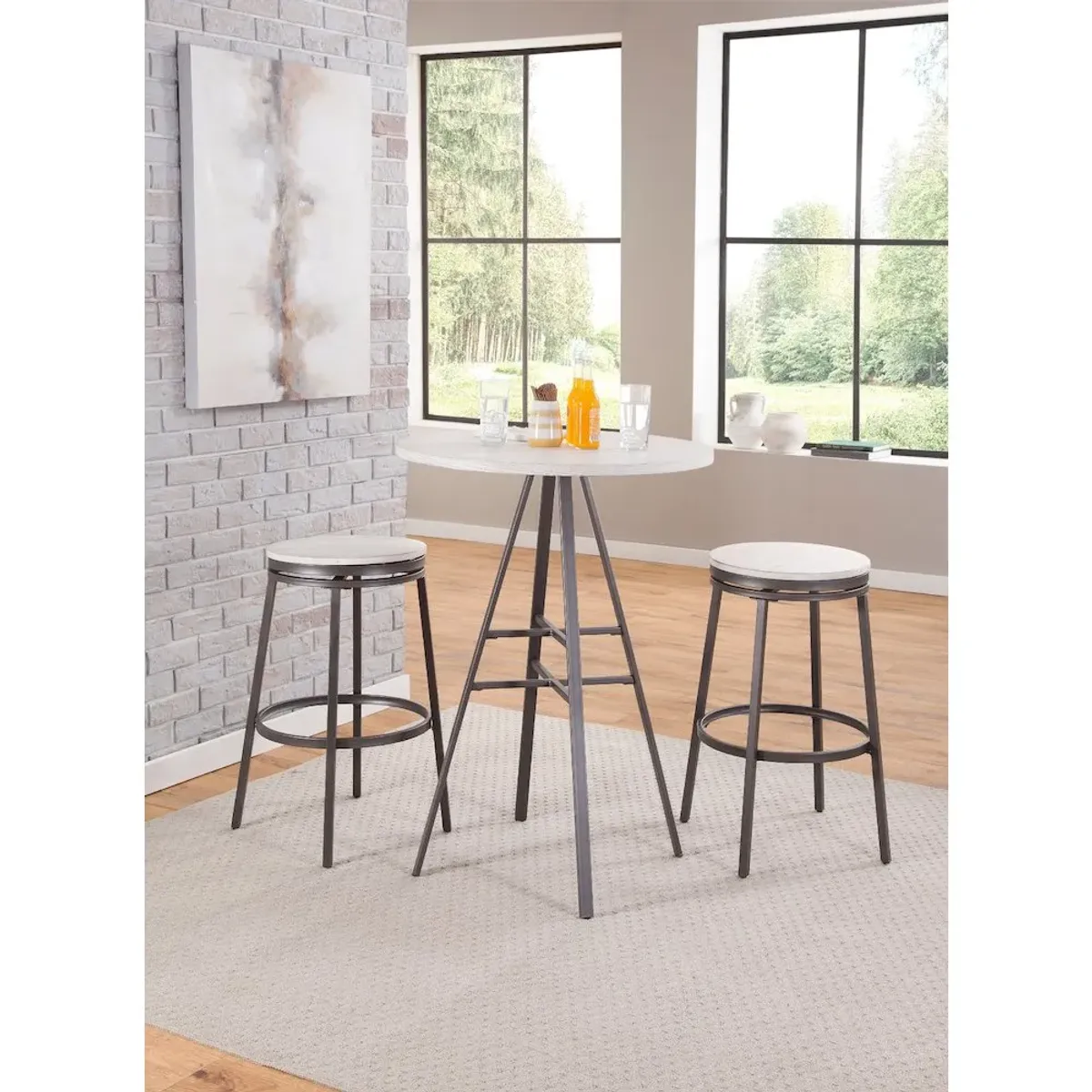 Stockton 30" Backless Metal Swivel Stool - Slate Grey - White Oak Seat