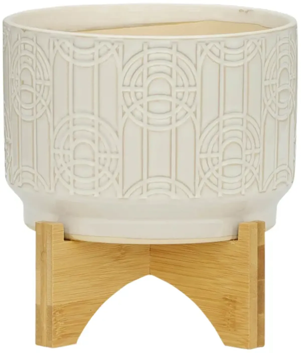 7" Circles Planter on Stand, White