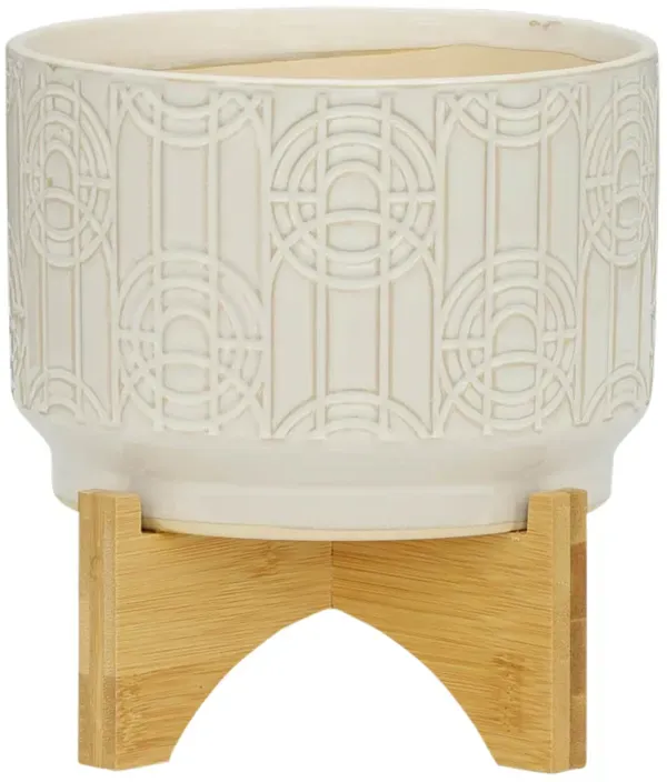 7" Circles Planter on Stand, White