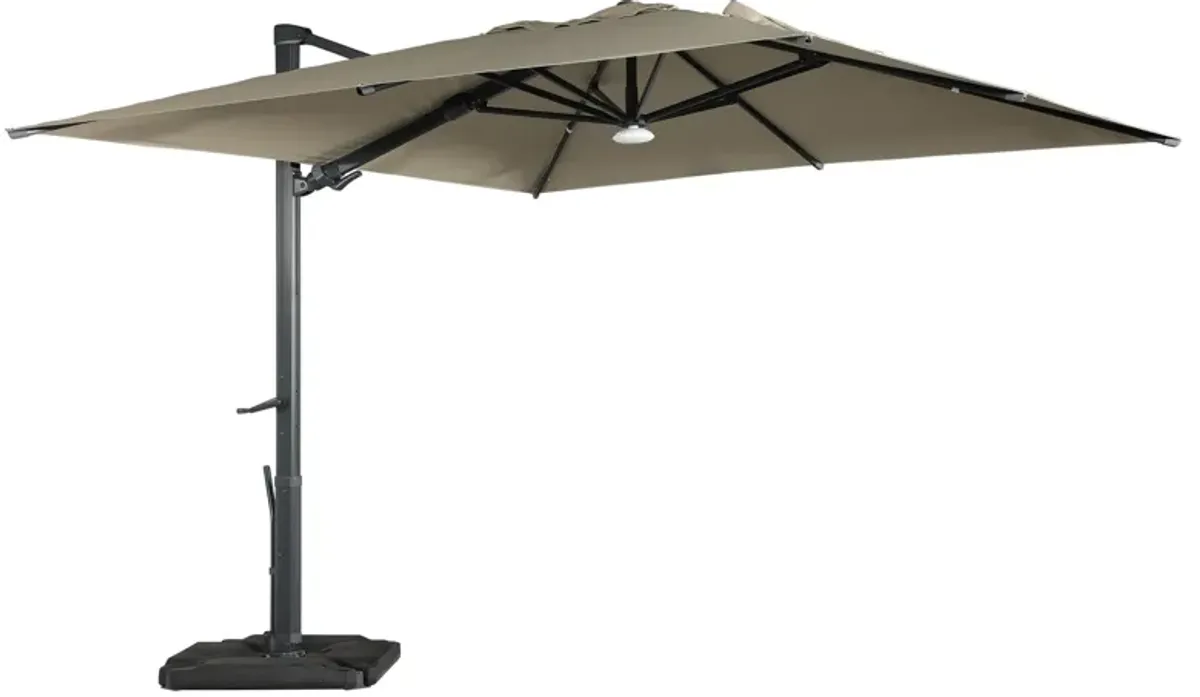 10 ft. 360° Rotation Square Cantilever Patio Umbrella with Base and BT in Taupe