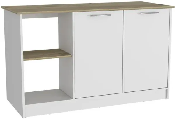 DEPOT E-SHOP Coral Kitchen Island, Two Cabinets, Countertop, Four Open Shelves-Light Oak/White, For Bathroom