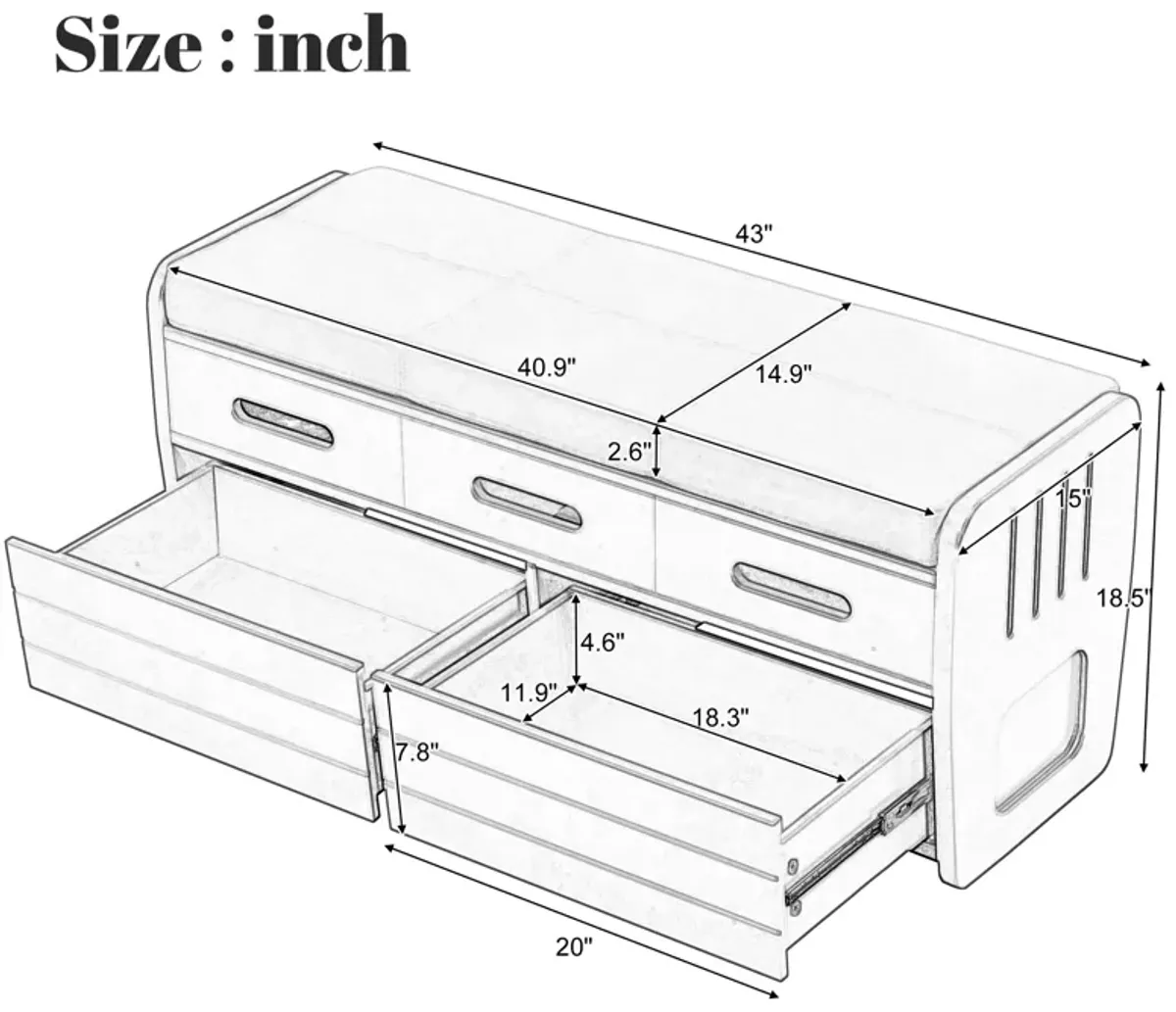 Clihome Rustic Storage Bench with 2 Drawers, Hidden Storage Space, and 3 False Drawers at the Top, Shoe Bench for Living Room, Entryway  (White)