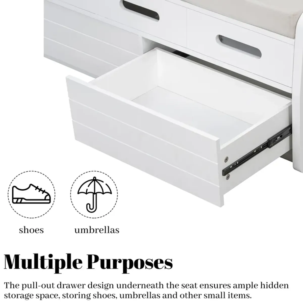 Clihome Rustic Storage Bench with 2 Drawers, Hidden Storage Space, and 3 False Drawers at the Top, Shoe Bench for Living Room, Entryway  (White)