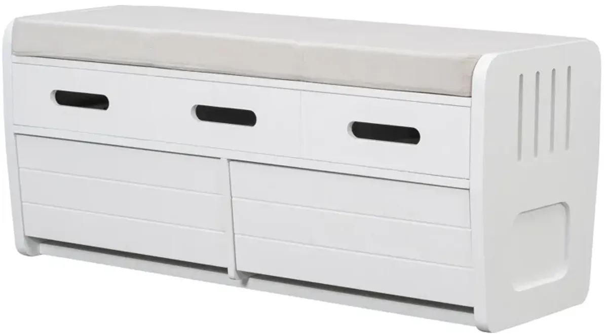 Clihome Rustic Storage Bench with 2 Drawers, Hidden Storage Space, and 3 False Drawers at the Top, Shoe Bench for Living Room, Entryway  (White)