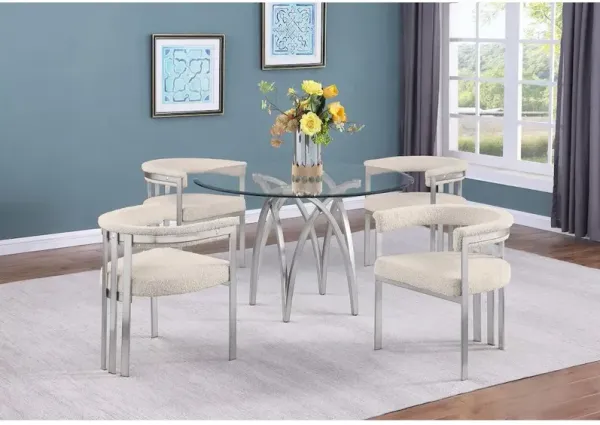 Best Quality Furniture 5Pc Round 48X48 Dining Set With 4 Cream Boucle Chairs