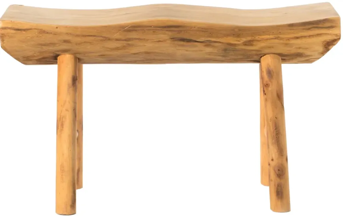 Rustic Carved Wood Natural Edge Entryway Log Accent Bench