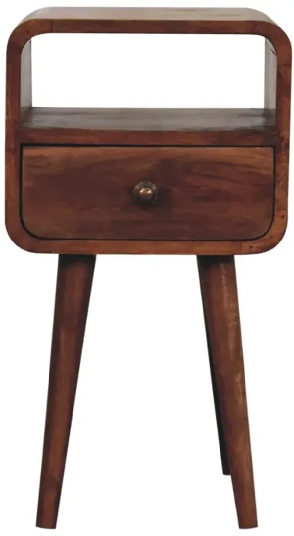 Artisan Furniture Solid Wood Mini Honey Caramel Curved Bedside with Open Slot