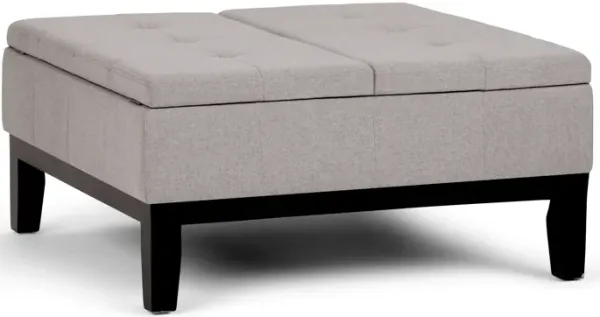 Dover 36 inch Wide Contemporary Square Coffee Table Storage Ottoman in Cloud Grey Linen Look Fabric