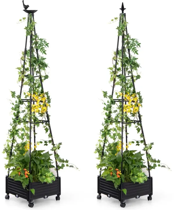 Garden Obelisk Trellis with Self-Drainage System for Climbing Plants-Black
