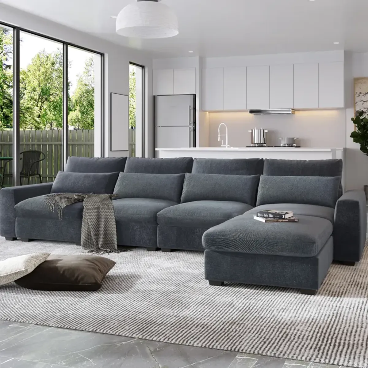 Modern Large L-Shape Feather Filled Sectional Sofa