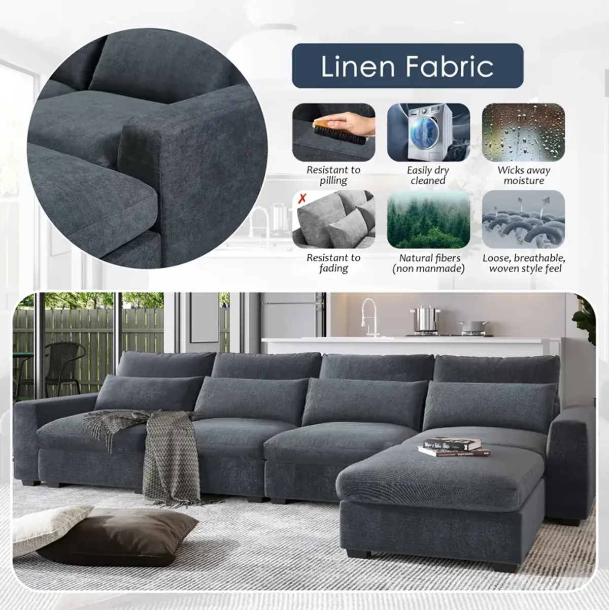 Modern Large L-Shape Feather Filled Sectional Sofa