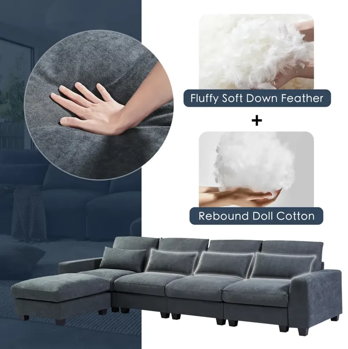 Modern Large L-Shape Feather Filled Sectional Sofa