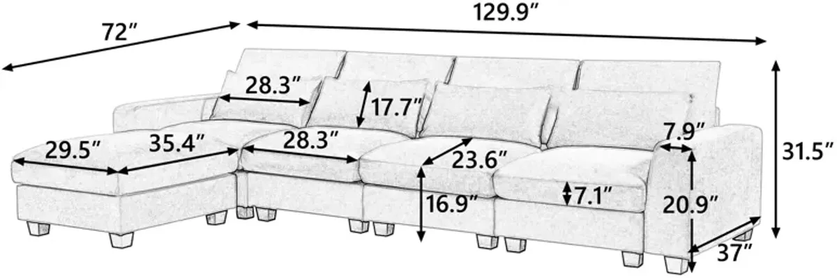 Modern Large L-Shape Feather Filled Sectional Sofa