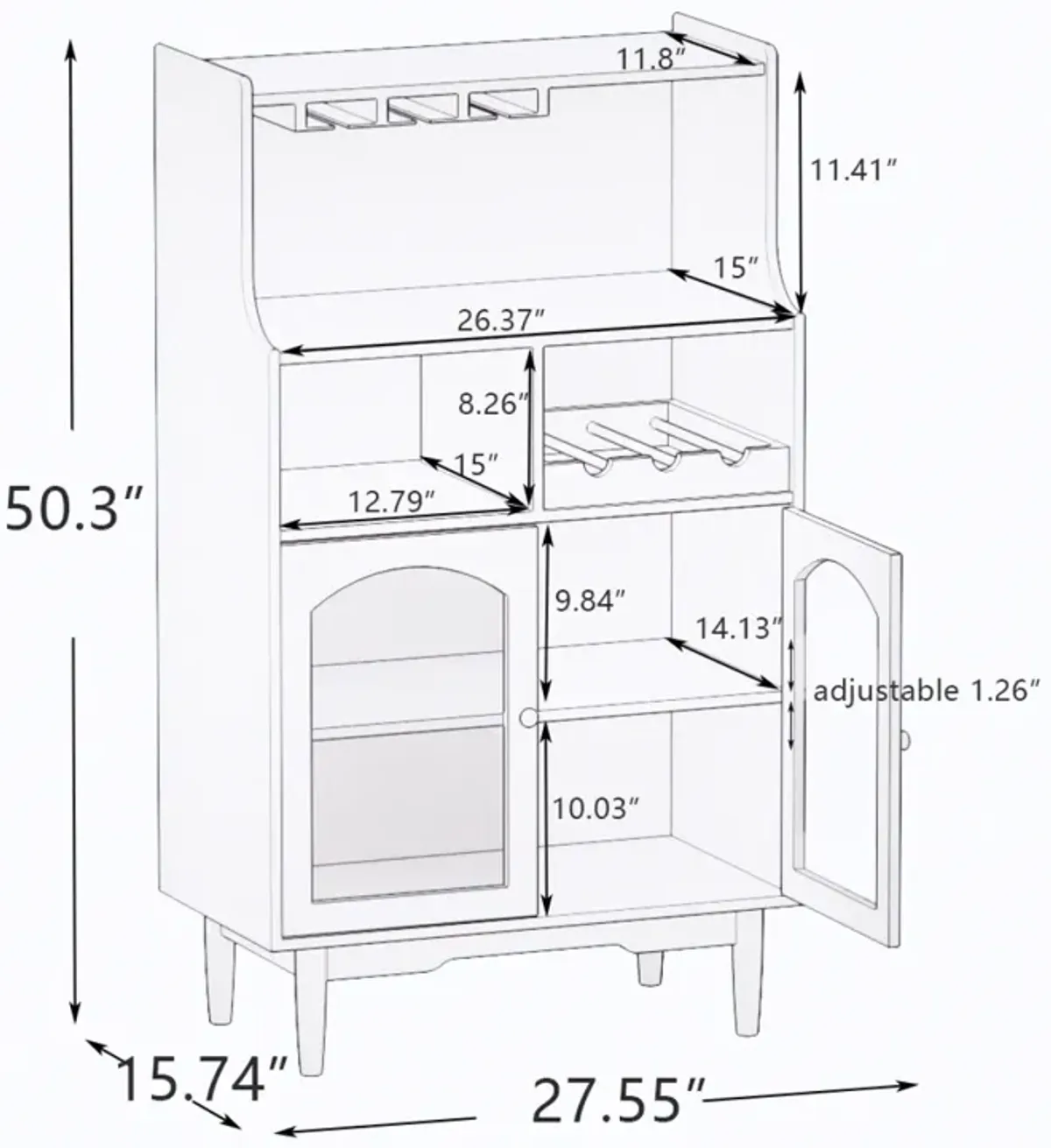 Grey wine cabinet with glass doors & removable racks