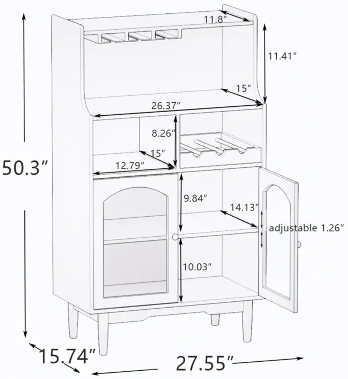 Grey wine cabinet with glass doors & removable racks