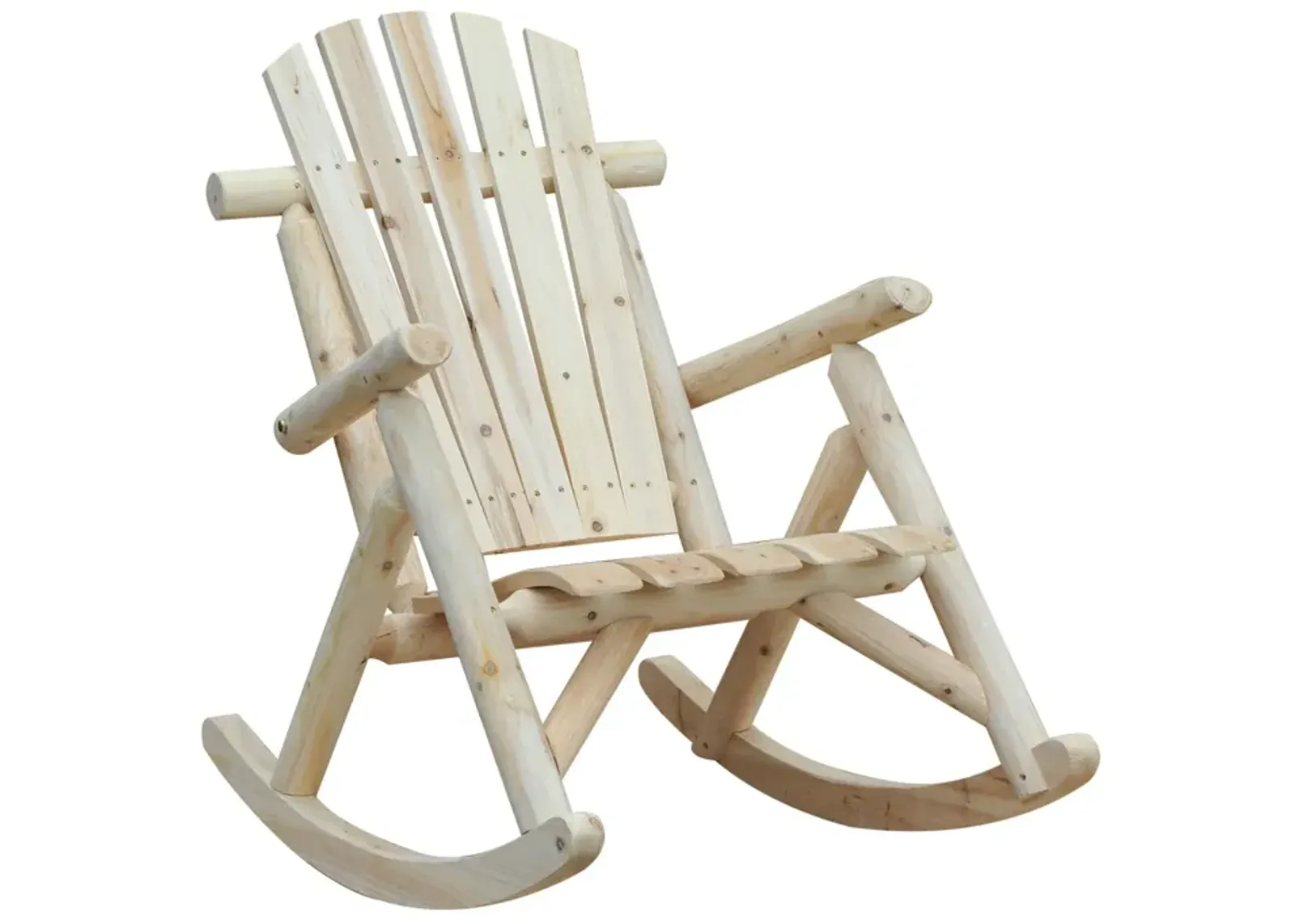 Natural Porch Rocker: Wooden Adirondack Chair with Slatted Design