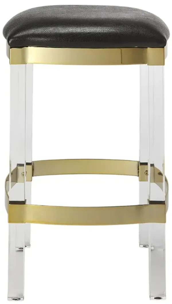 Hivvago 24 Inch Black and Clear Stainless Steel and Steel Backless Counter Height Bar Chair