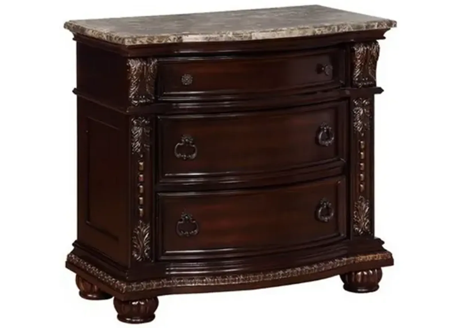 Wooden Nightstand with Three Spacious Drawers and Bun Feet, Brown-Benzara