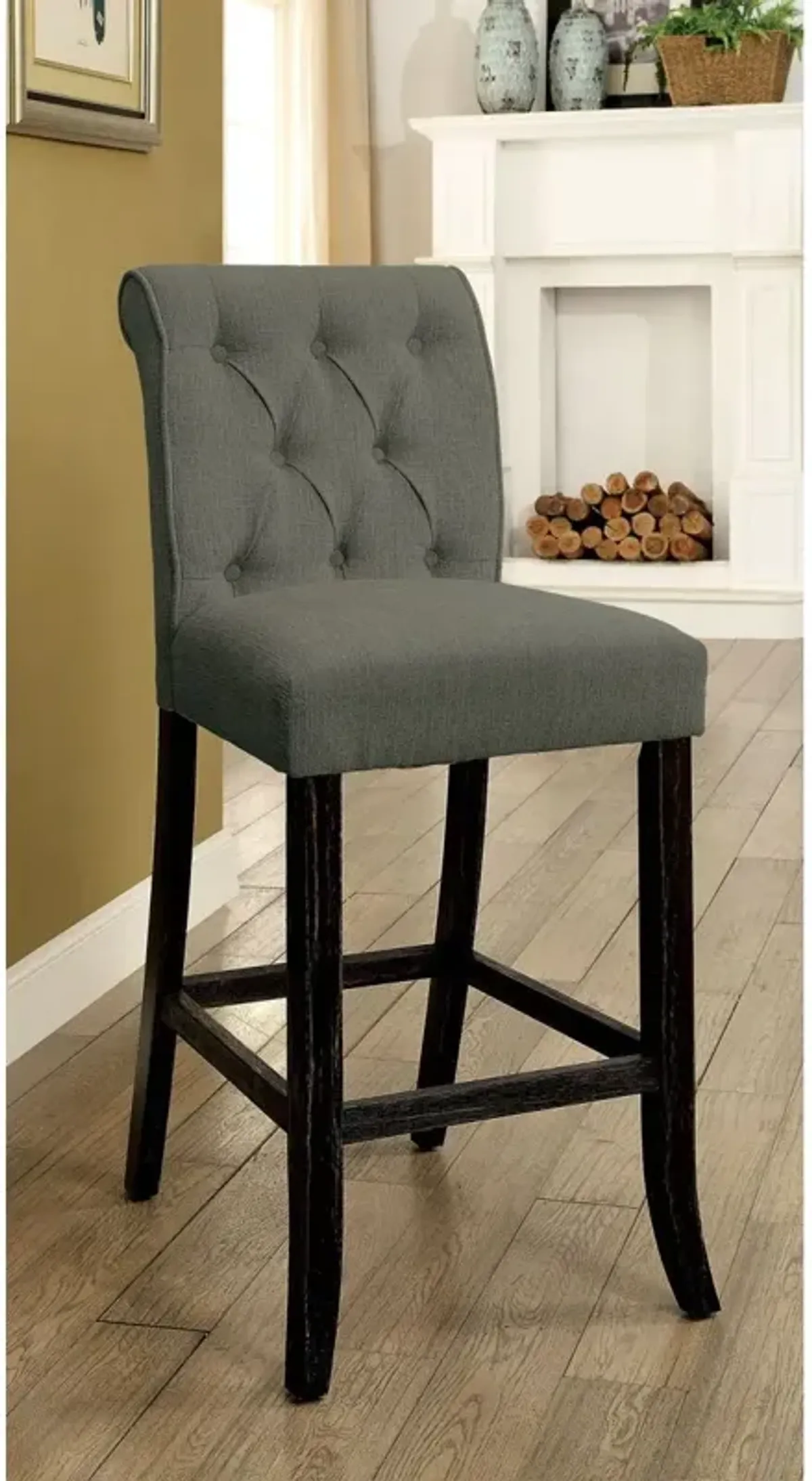 Rustic Style Grey Chenille Fabric Counter Height Chairs Set