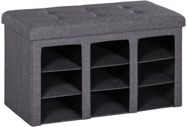 Grey Folding Storage: Ottoman Bench with 9 Compartment Cubes