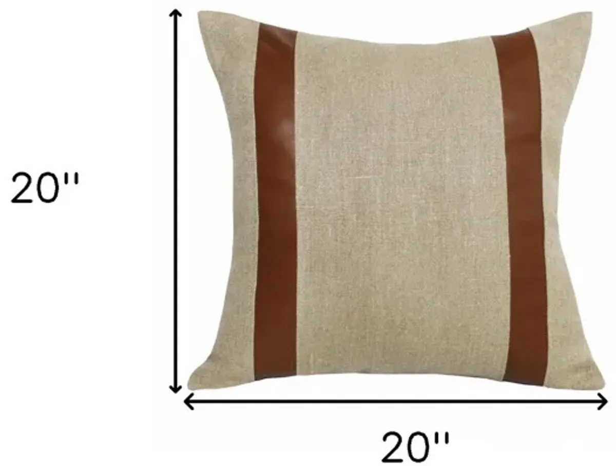 Hivvago Set Of Two 20" X 20" Beige Striped Zippered Linen Throw Pillow