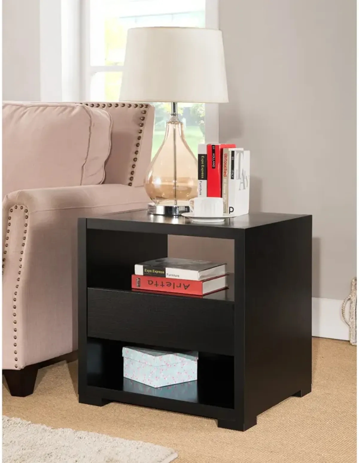 End Table Faux Croc Black