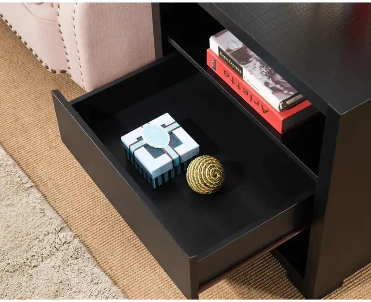 End Table Faux Croc Black