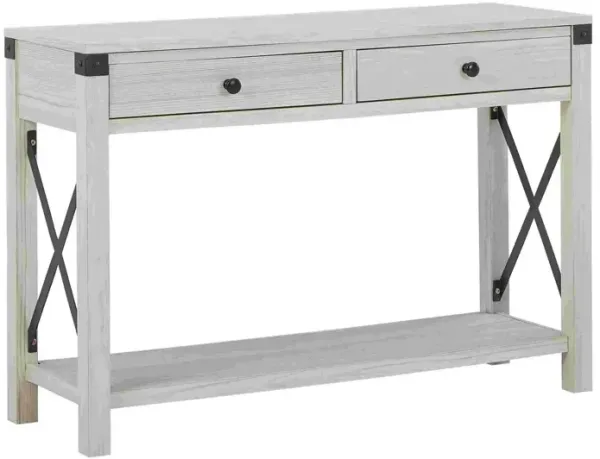 Sofa Table with X Metal Accent and 2 Drawers, White-Benzara