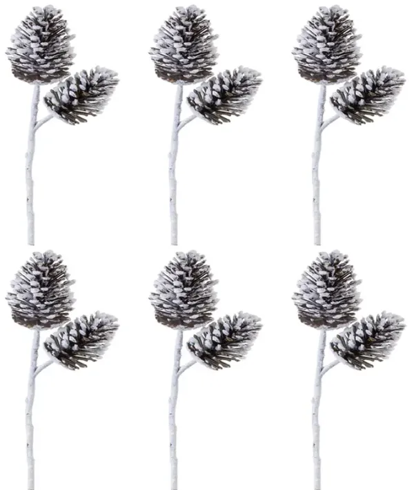 Flocked Pine Cone Spray Set of 6 for Christmas Tree and Seasonal Decor