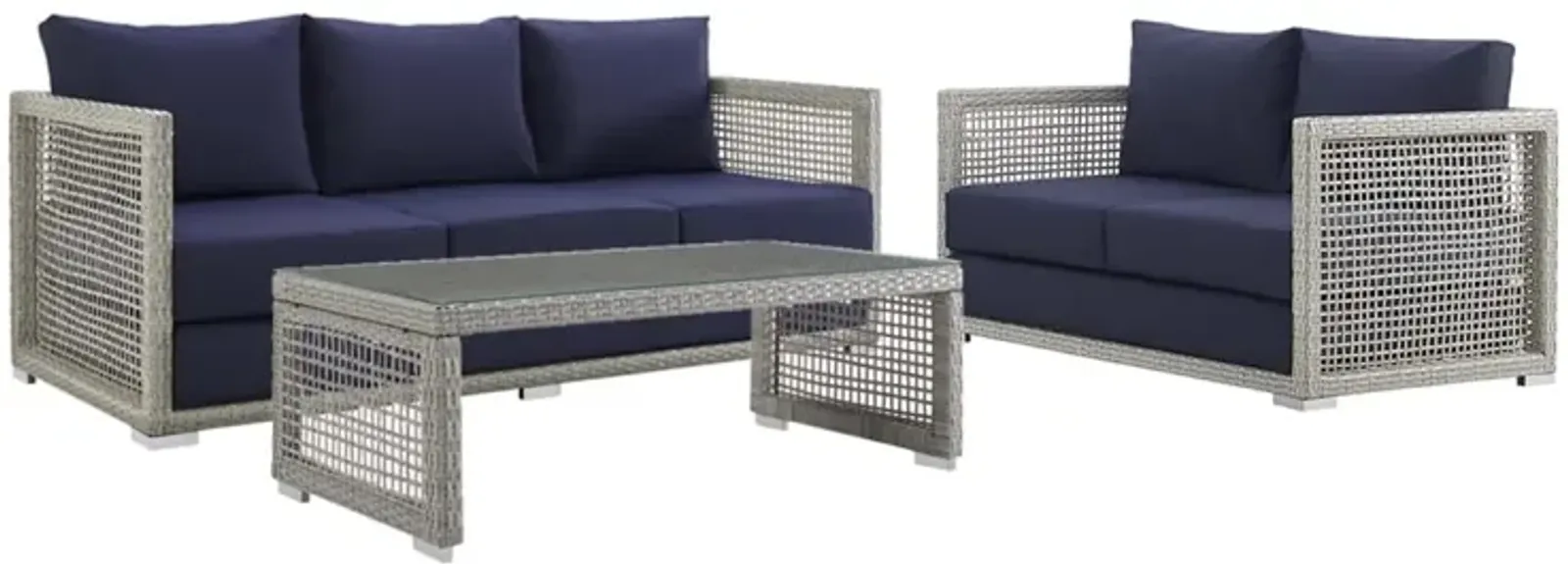 Aura 3 Piece Outdoor Patio Wicker Rattan Set - Gray Navy