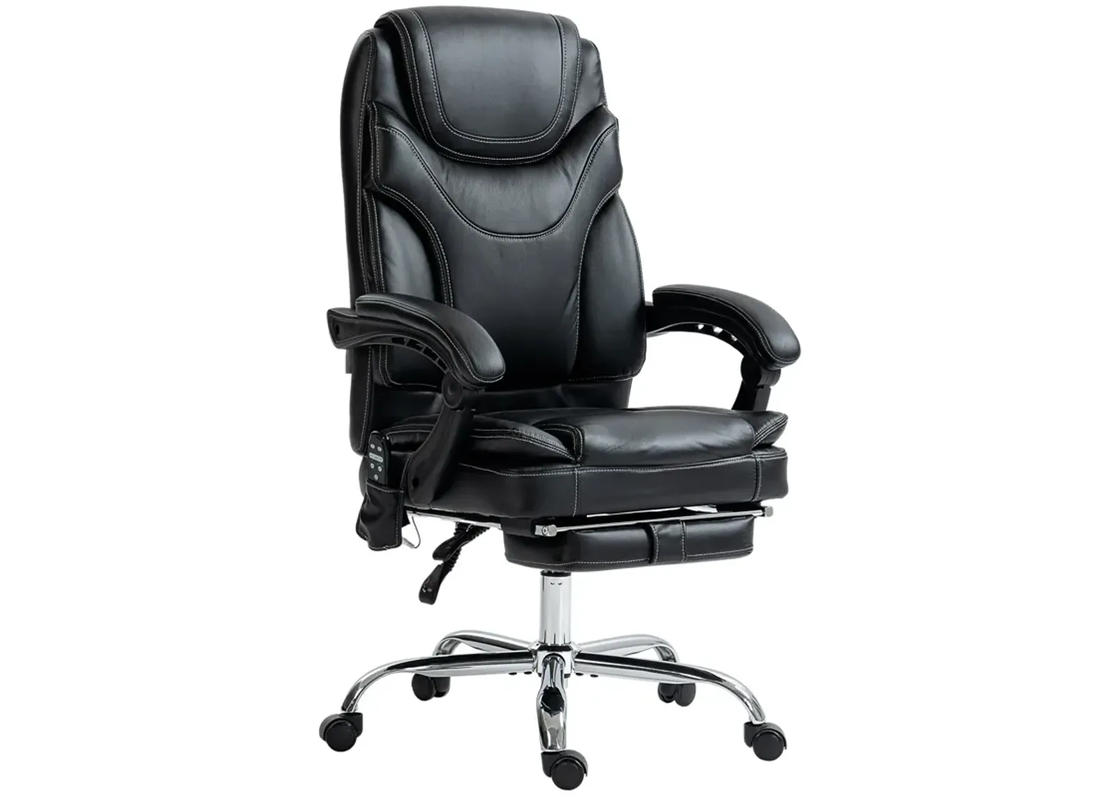 Black PU Leather Massage Chair: 6 Vibration Points, Heated