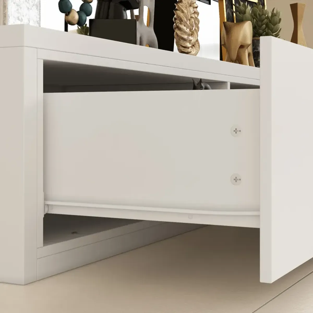 FUFU&GAGA Modern TV Stand with Open Shelving and Drawer Storage, (70.9" W x 15.7" D x 11.4" H),White