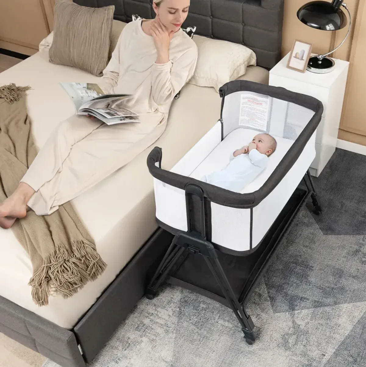 Baby Portable Bedside Sleeper with 7 Adjustable Heights