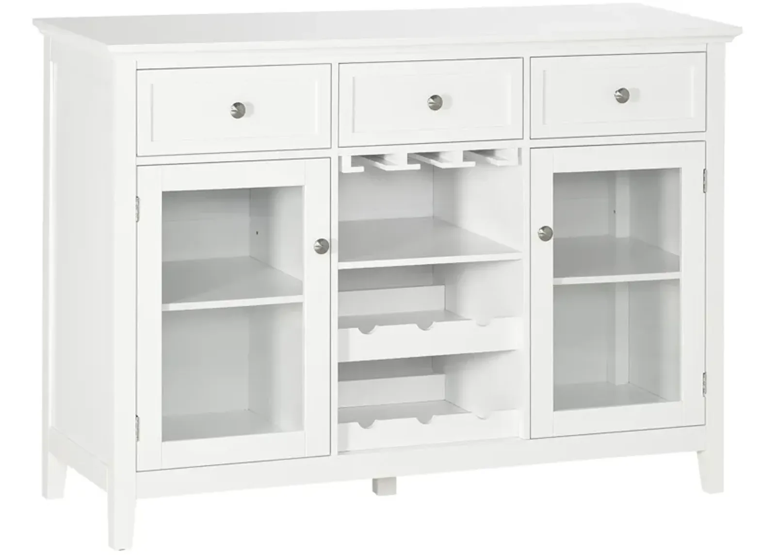 HOMCOM Coffee Bar Cabinet with 3 Drawers, 6-Bottle Wine Rack, Stemware Racks, Glass Door, Sideboard Buffet Cabinet, Wine Cabinet, White