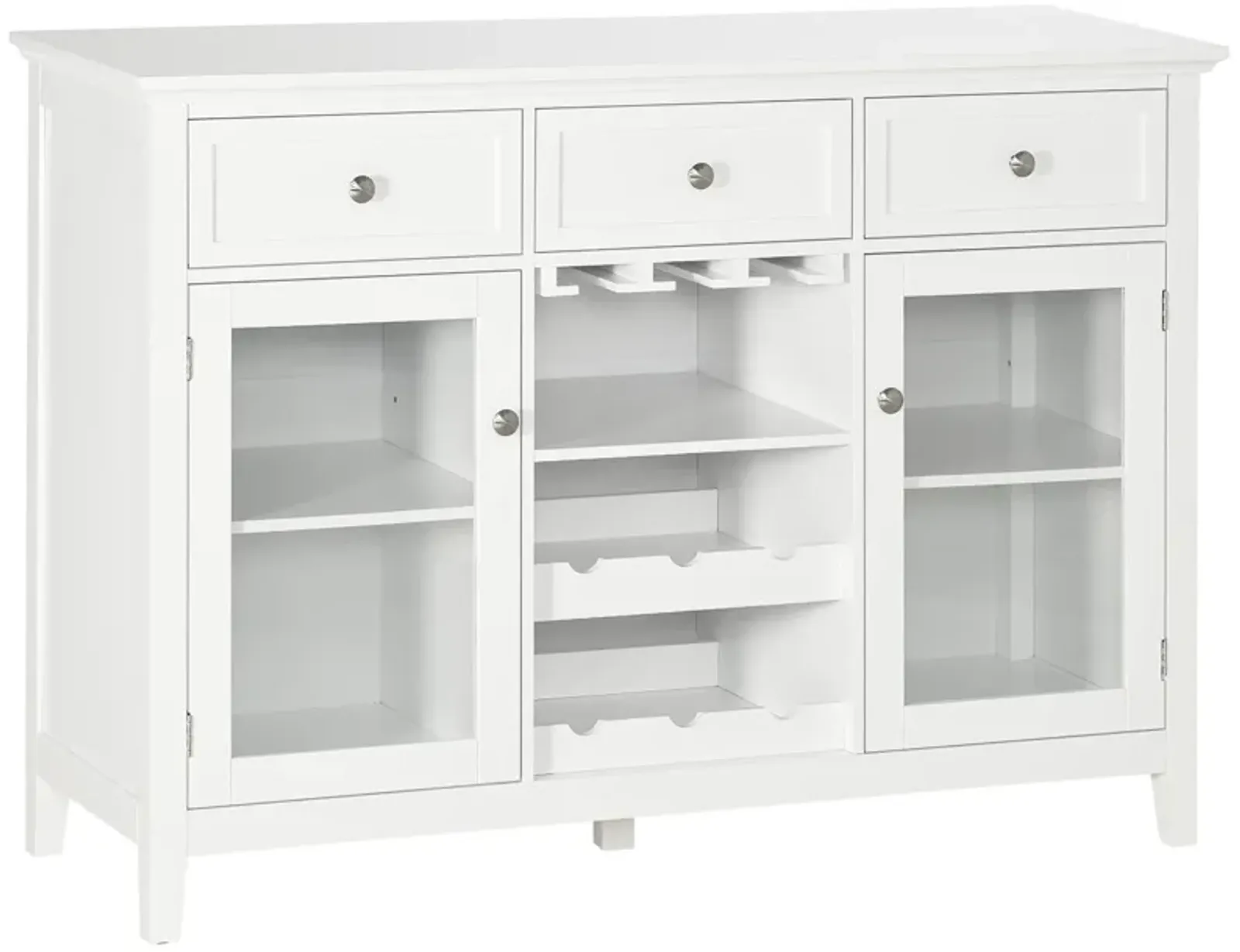 HOMCOM Coffee Bar Cabinet with 3 Drawers, 6-Bottle Wine Rack, Stemware Racks, Glass Door, Sideboard Buffet Cabinet, Wine Cabinet, White