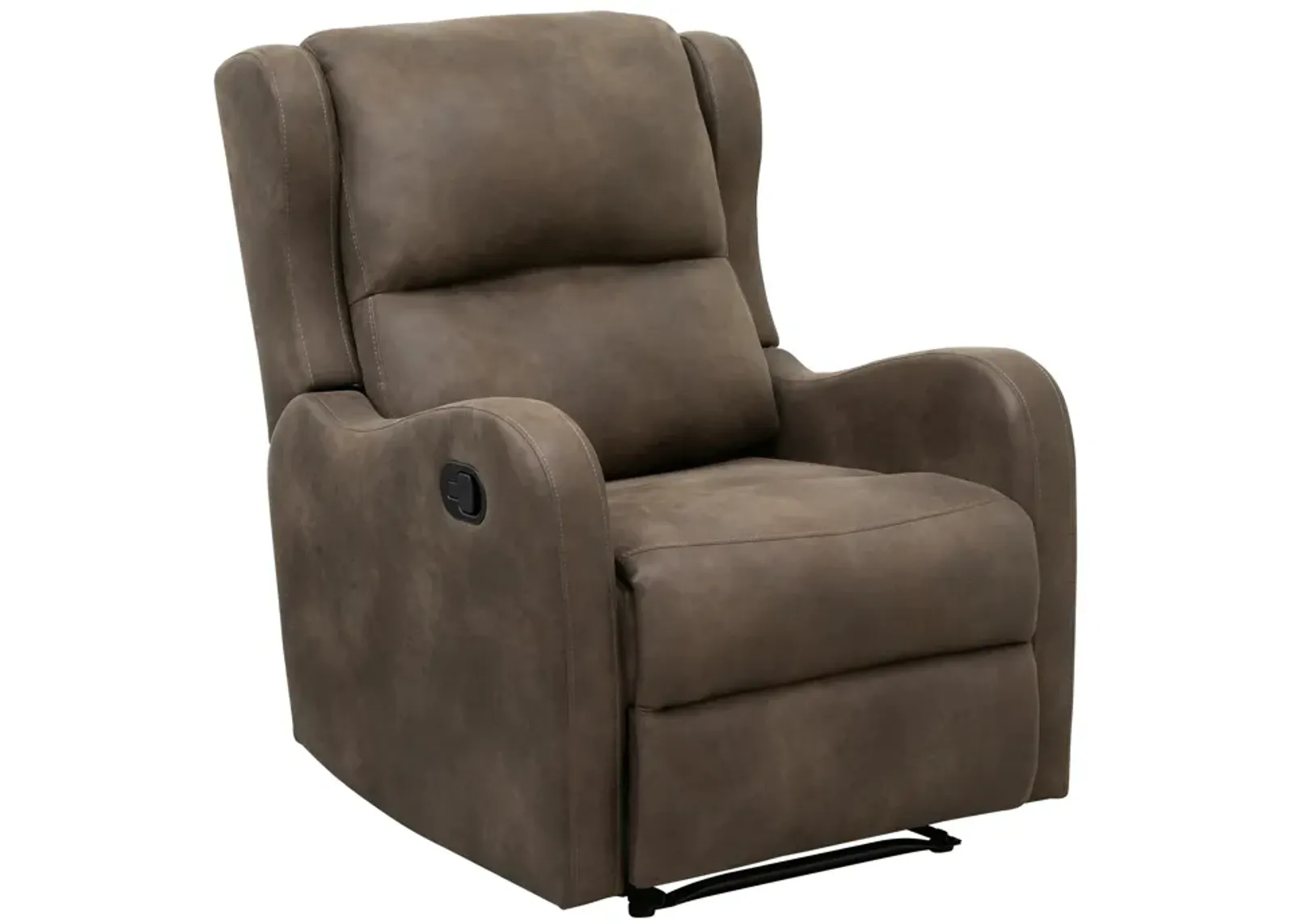 Kim 38 Inch Manual Recliner Chair, Cushioned Brown Microfiber, Solid Wood - Benzara