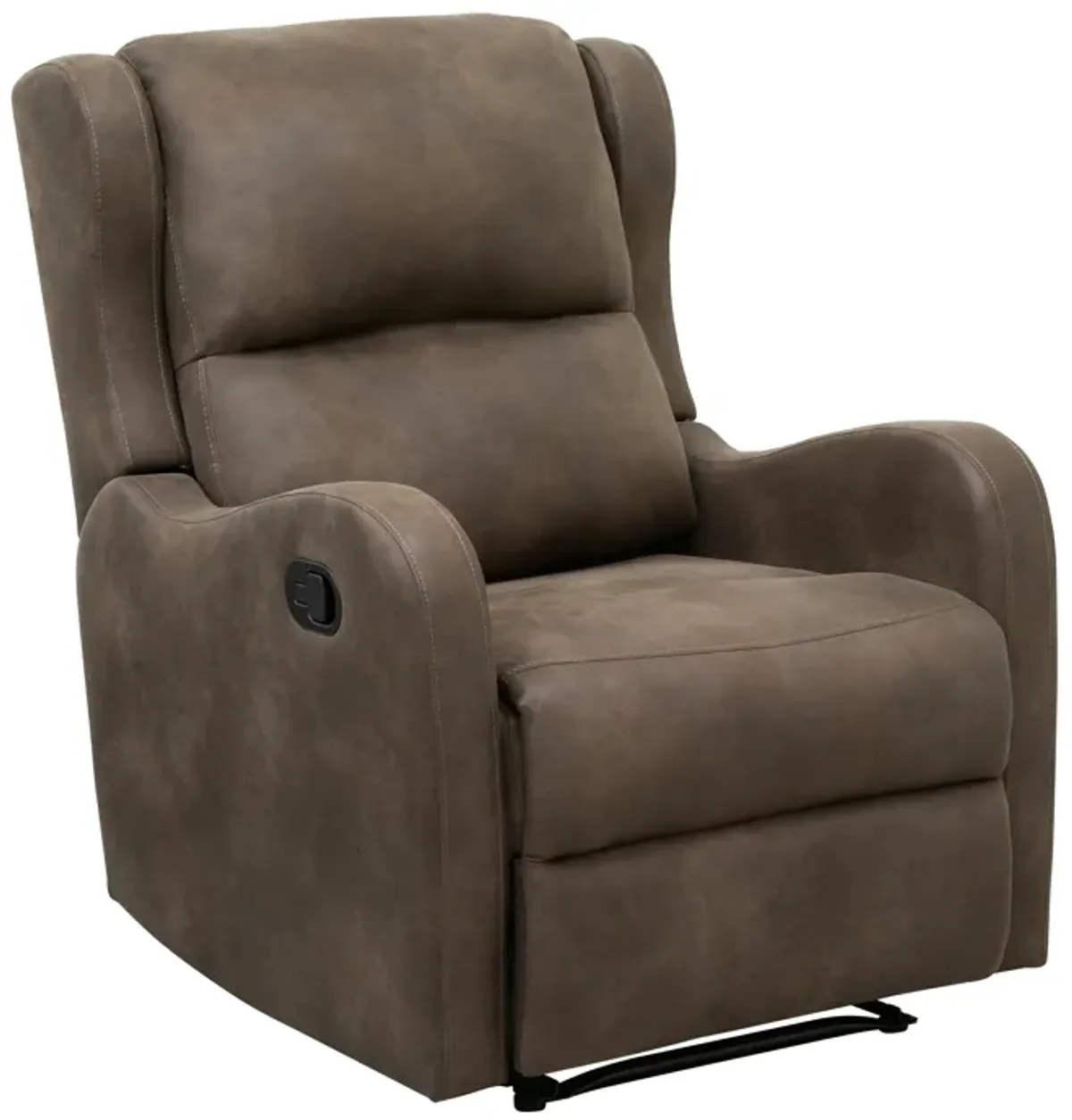 Kim 38 Inch Manual Recliner Chair, Cushioned Brown Microfiber, Solid Wood - Benzara