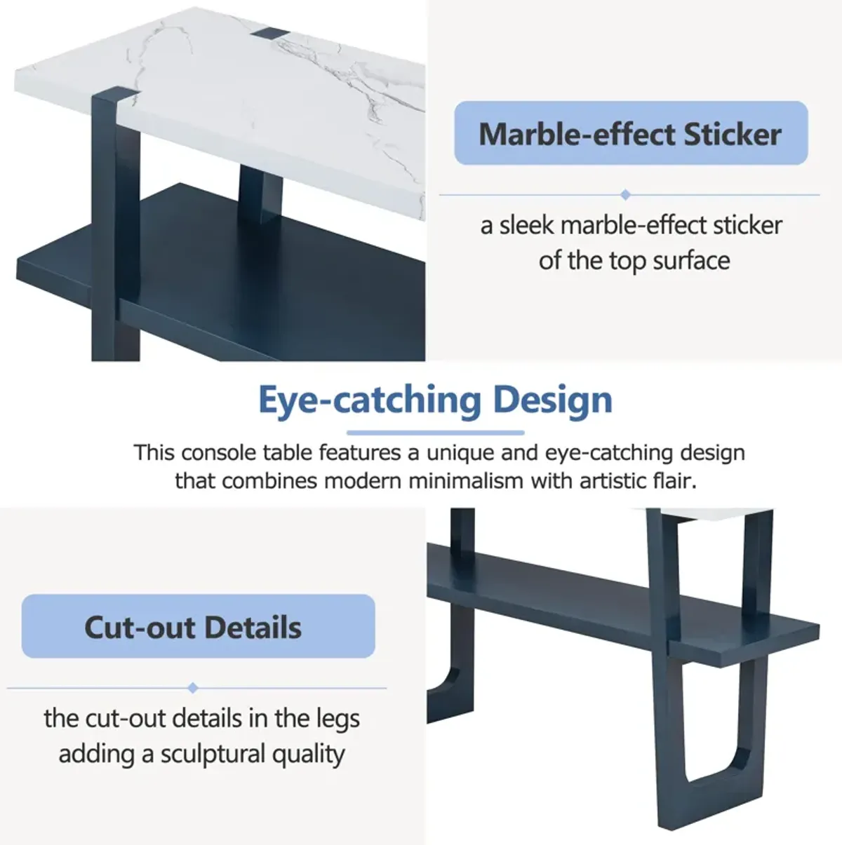 Merax Retro Elegant Console Table with Marble-Effect Top