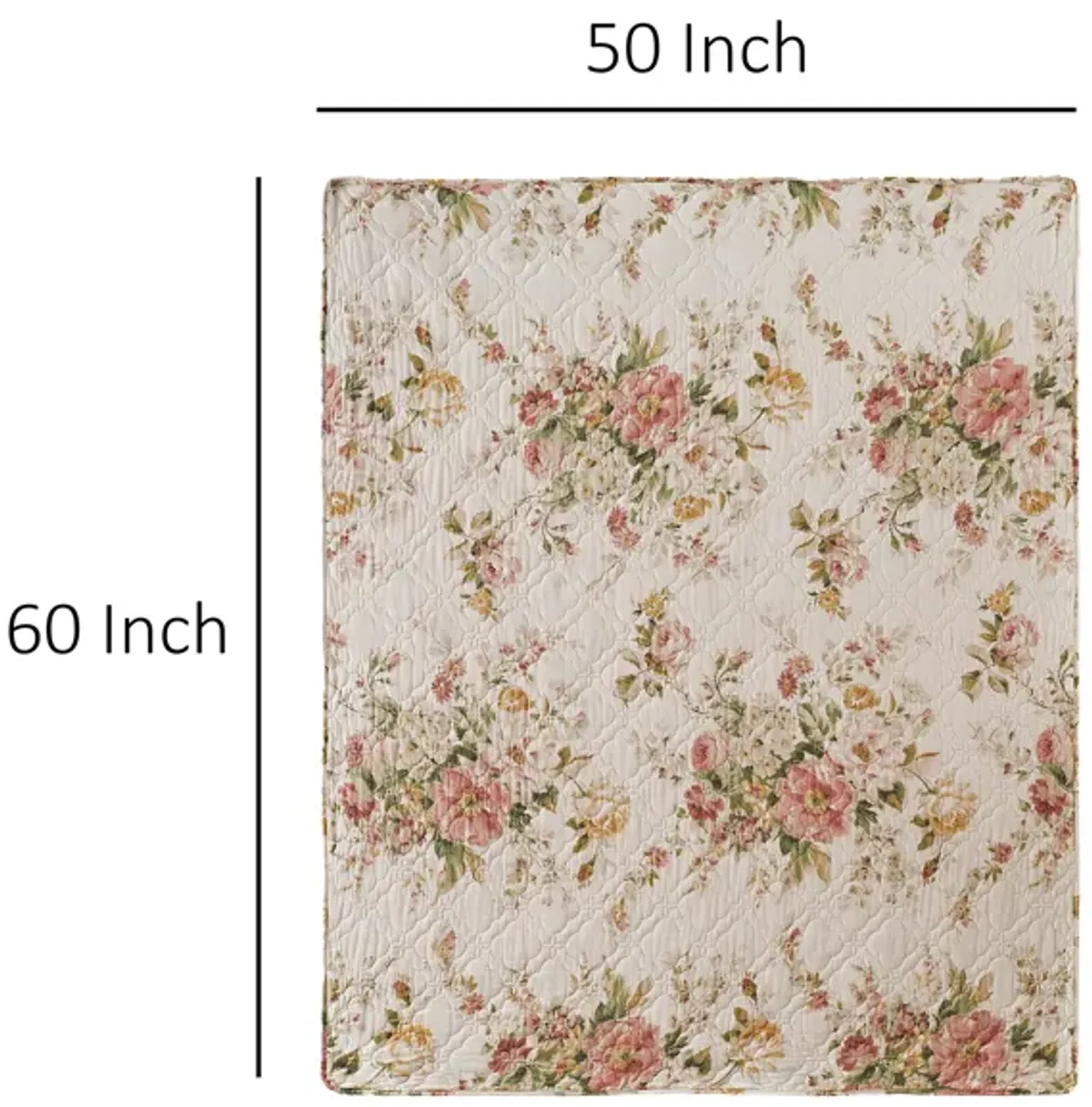 Givi Throw Blanket with Unique Floral Pattern, Buttercup Beige Cotton