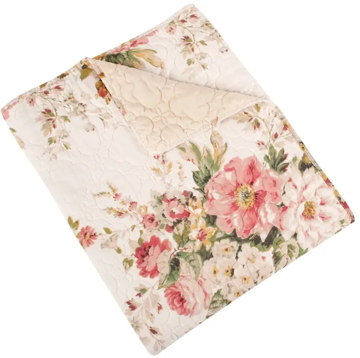 Givi Throw Blanket with Unique Floral Pattern, Buttercup Beige Cotton