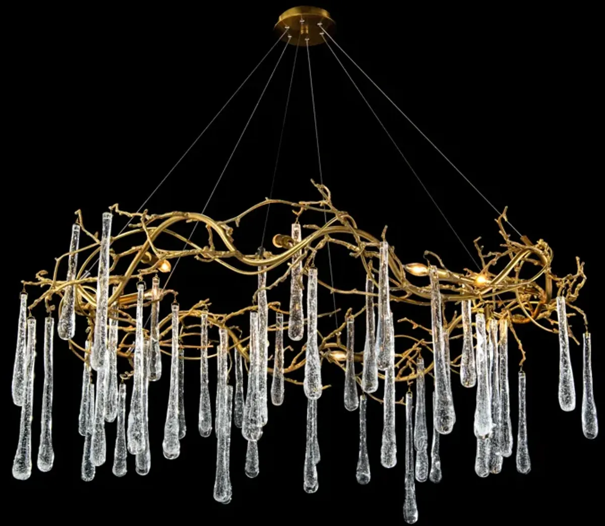 Brass And Glass Teardrop Eight-Light Chandelier